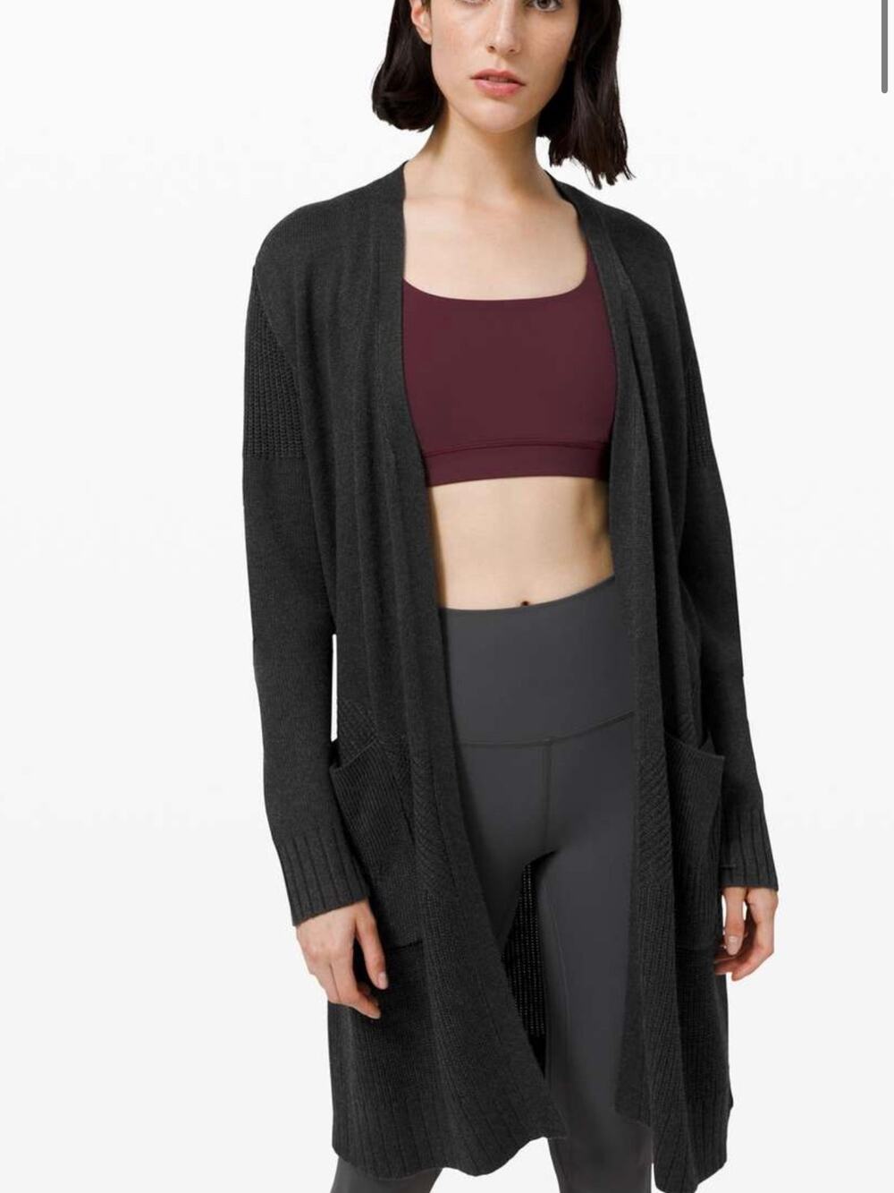 Lululemon Sweater Cardigan Large Sincerely Yours Cashlu Charcoal Gray Wrap